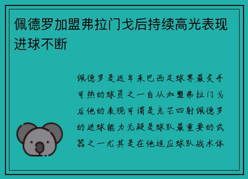 佩德罗加盟弗拉门戈后持续高光表现进球不断